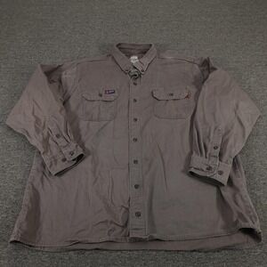LAPCO FR Shirt Mens 2XL Gray Flame Resistant Button Front Long Sleeve Workwear